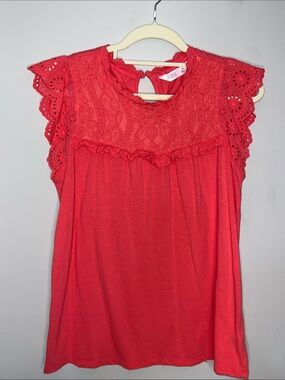 Lauren Conrad Magenta Embroidered Eyelet Sleeve Flowy Blouse Modest